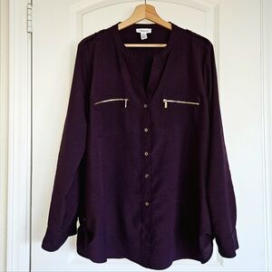 Calvin Klein Purple Blouse with Gold Accents